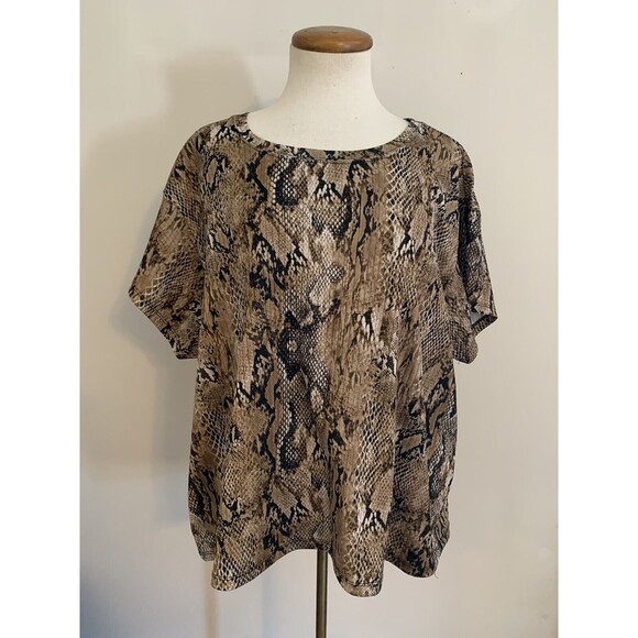 Torrid Top Womens 2 Brown Snake Skin Animal Print Boxy Pullover Blouse - Picture 1 of 8
